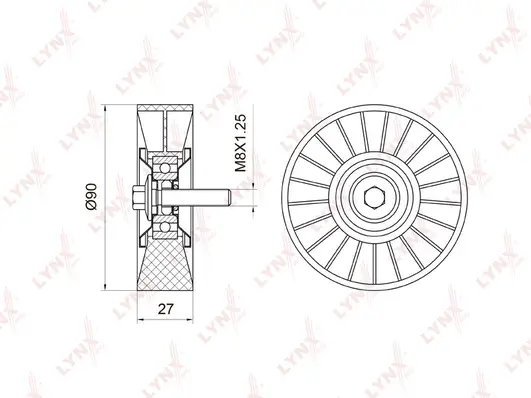 Poulie renvoi/transmission, courroie trapézoïdale à nervures LYNXAUTO PB-7018
