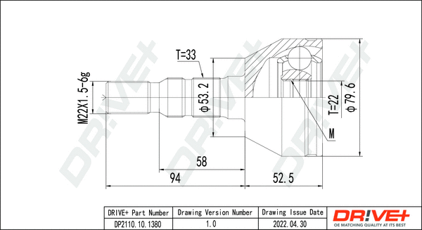 Jeu de joints, arbre de transmission Dr!ve+ DP2110.10.1380