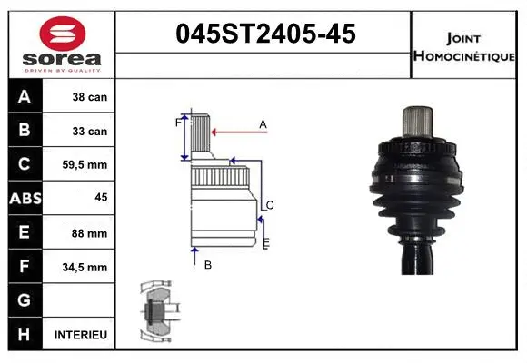Jeu de joints, arbre de transmission STARTCAR 045ST2405-45