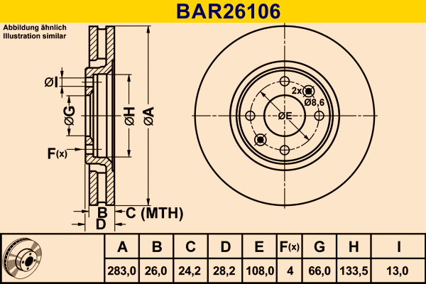 Disque de frein BARUM BAR26106