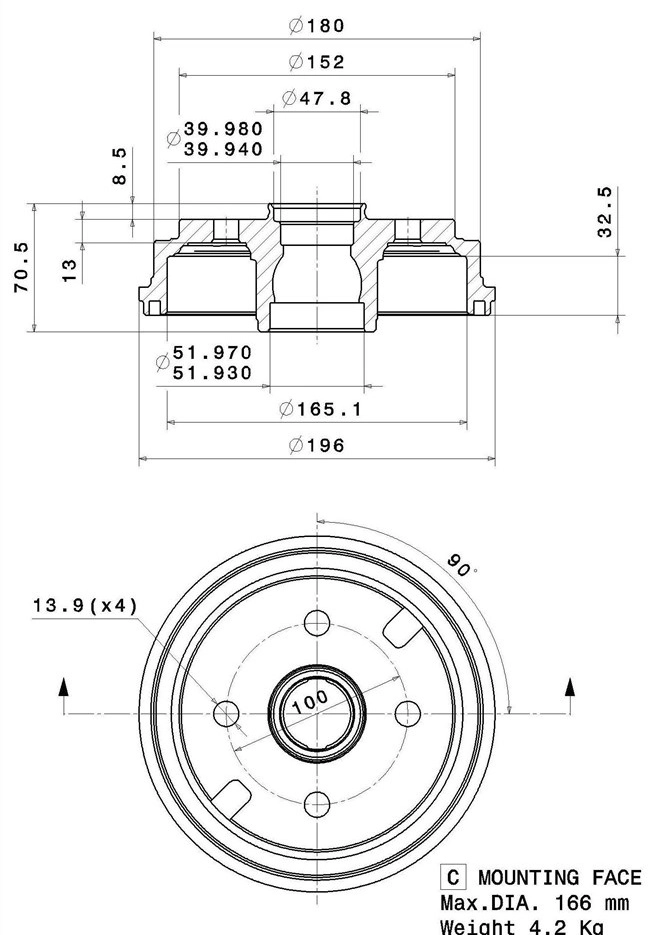Tambour de frein VILLAR 627.0284