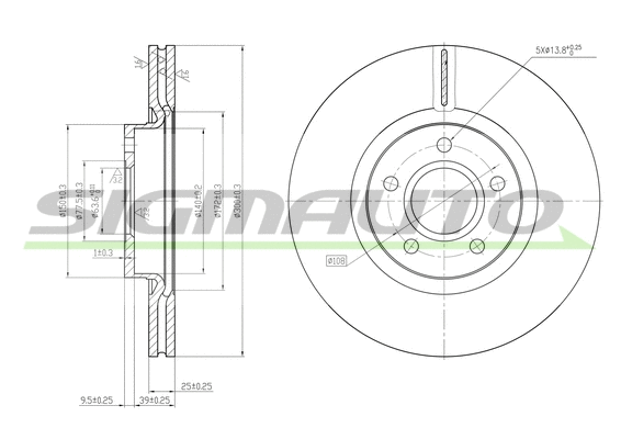 Disque de frein SIGMAUTO DBB225V