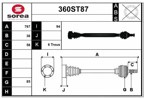 Arbre de transmission STARTCAR 360ST87