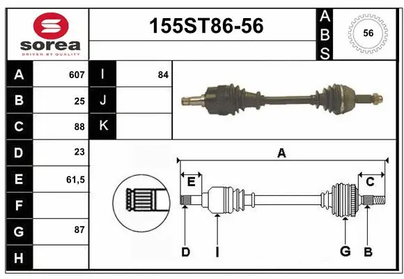 Arbre de transmission STARTCAR 155ST86-56