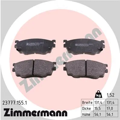 Kit de plaquettes de frein, frein à disque ZIMMERMANN 23777.155.1