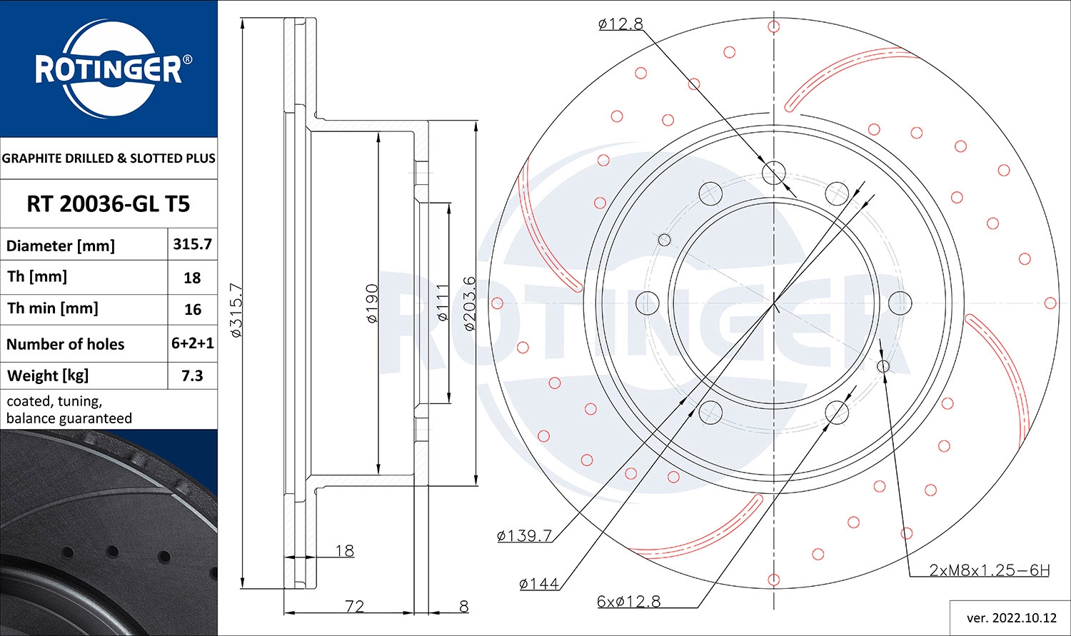 Disque de frein ROTINGER RT 20036-GL T5