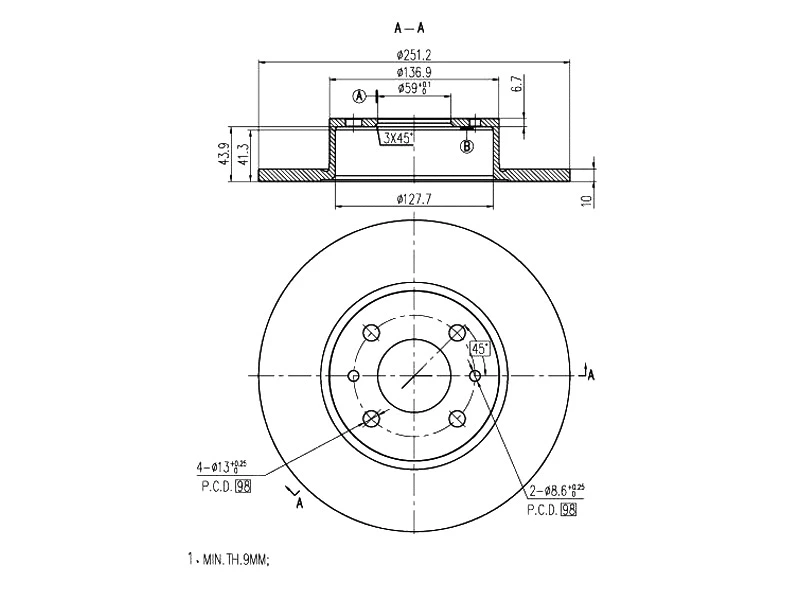 Disque de frein A.Z. Meisterteile AZMT-44-024-1008