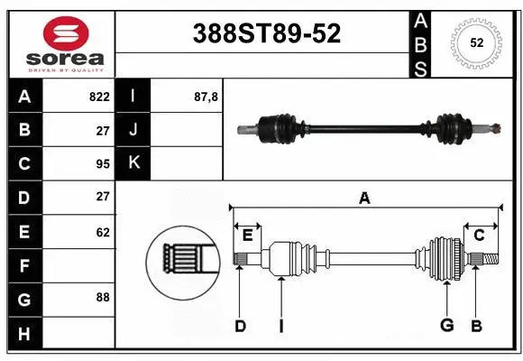 Arbre de transmission STARTCAR 388ST89-52