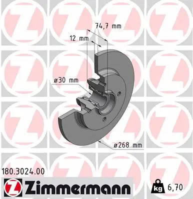 Disque de frein ZIMMERMANN 180.3024.00