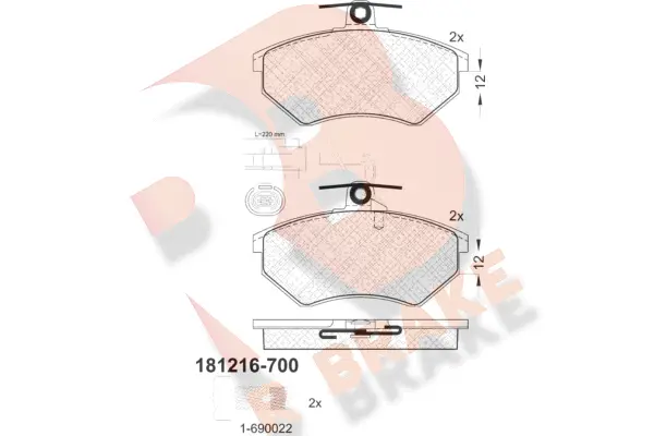 Kit de plaquettes de frein, frein à disque R BRAKE RB1216-700