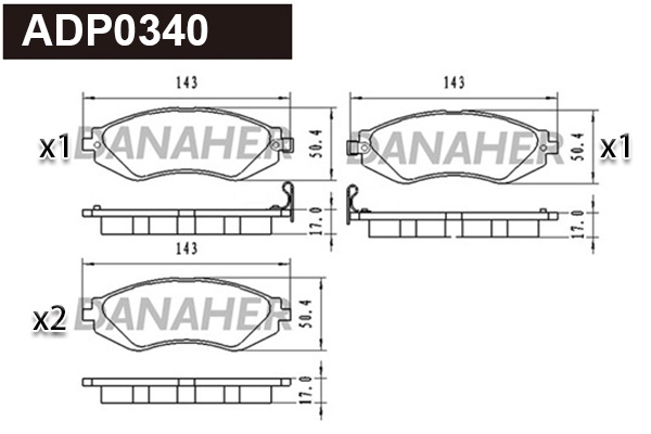 Kit de plaquettes de frein, frein à disque DANAHER ADP0340