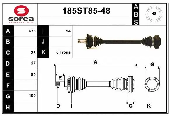 Arbre de transmission STARTCAR 185ST85-48
