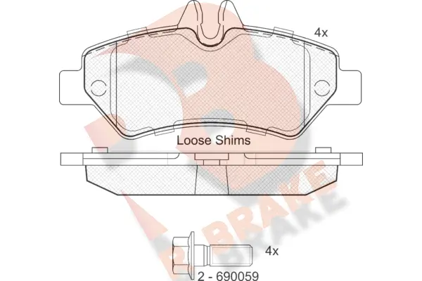 Kit de plaquettes de frein, frein à disque R BRAKE RB1787-204