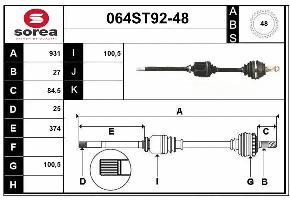 Arbre de transmission STARTCAR 064ST92-48