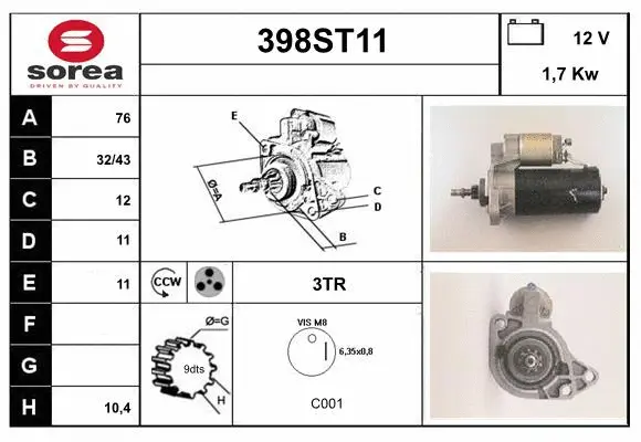Démarreur STARTCAR 398ST11