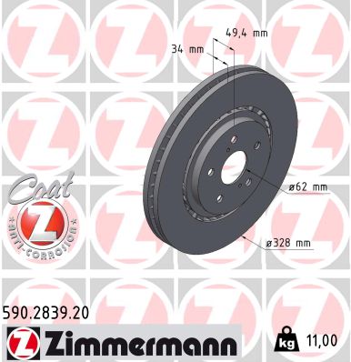 Disque de frein ZIMMERMANN 590.2839.20