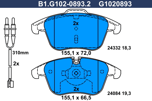 Kit de plaquettes de frein, frein à disque GALFER B1.G102-0893.2