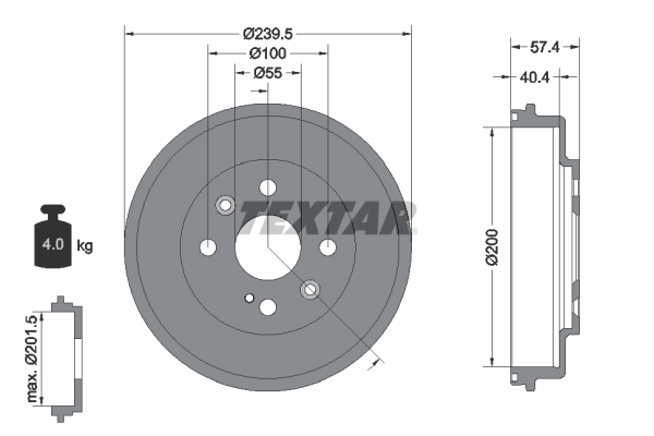 Tambour de frein TEXTAR 94038400