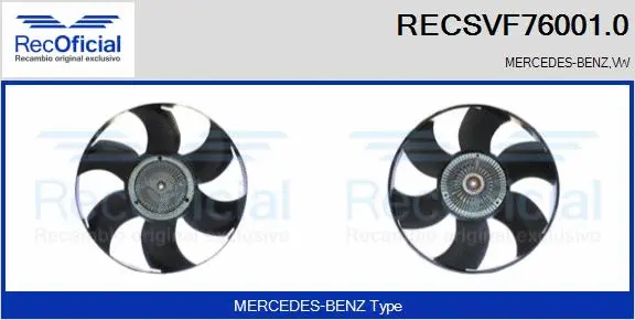 Embrayage, ventilateur de radiateur RECOFICIAL RECSVF76001.0