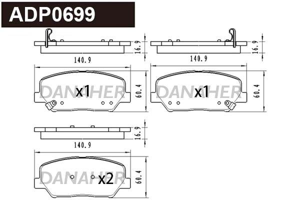 Kit de plaquettes de frein, frein à disque DANAHER ADP0699