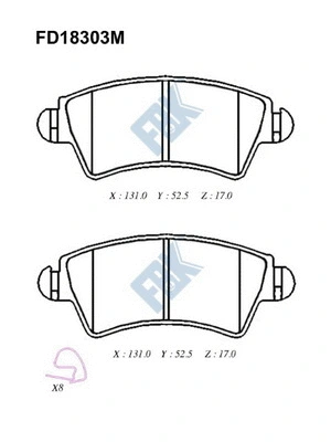 Kit de plaquettes de frein, frein à disque FBK FD18303M