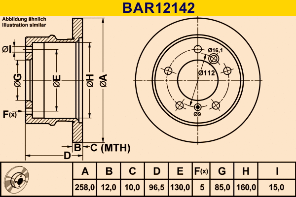 Disque de frein BARUM BAR12142