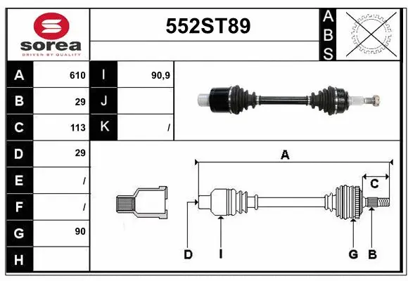 Arbre de transmission STARTCAR 552ST89