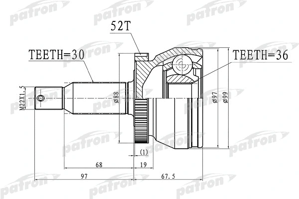 Jeu de joints, arbre de transmission PATRON PCV3072