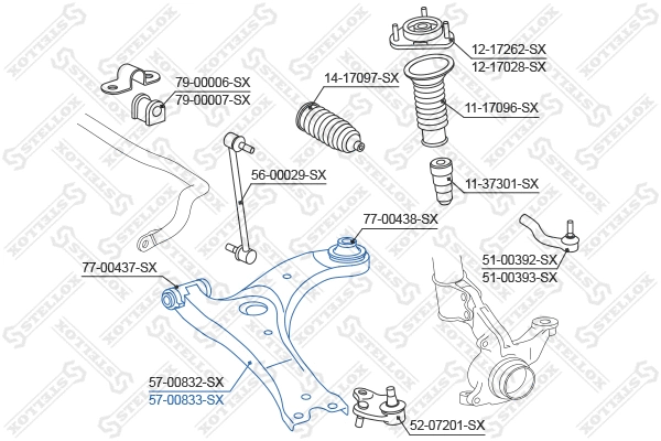 Bras de liaison, suspension de roue STELLOX 57-00833-SX