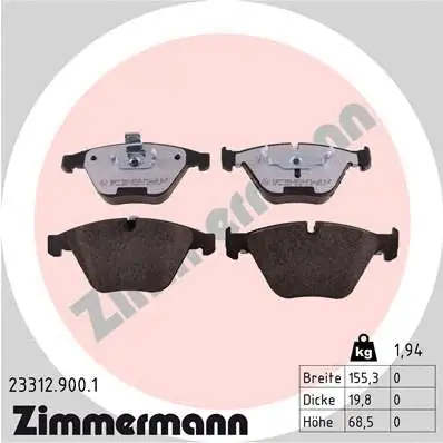 Kit de plaquettes de frein, frein à disque ZIMMERMANN 23312.900.1