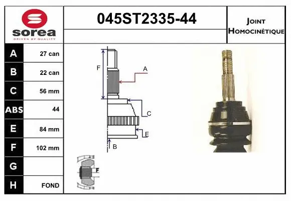 Jeu de joints, arbre de transmission STARTCAR 045ST2335-44