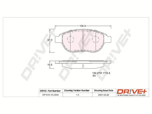 Kit de plaquettes de frein, frein à disque Dr!ve+ DP1010.10.0849