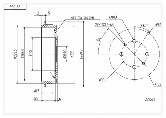 Tambour de frein HART 221 586
