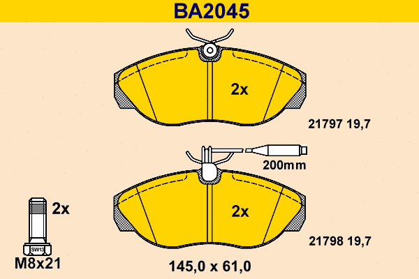 Kit de plaquettes de frein, frein à disque BARUM BA2045