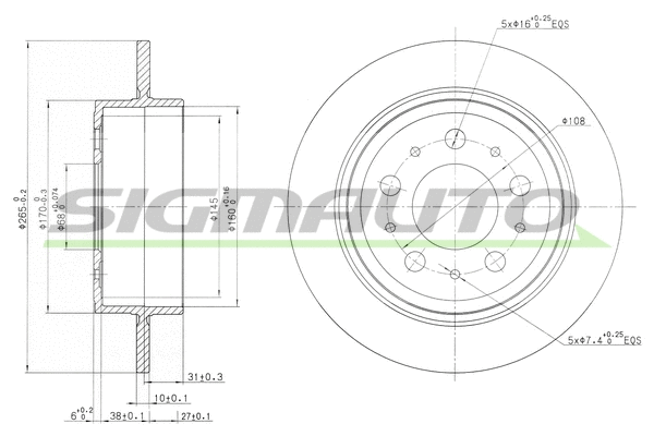 Disque de frein SIGMAUTO DBB060S