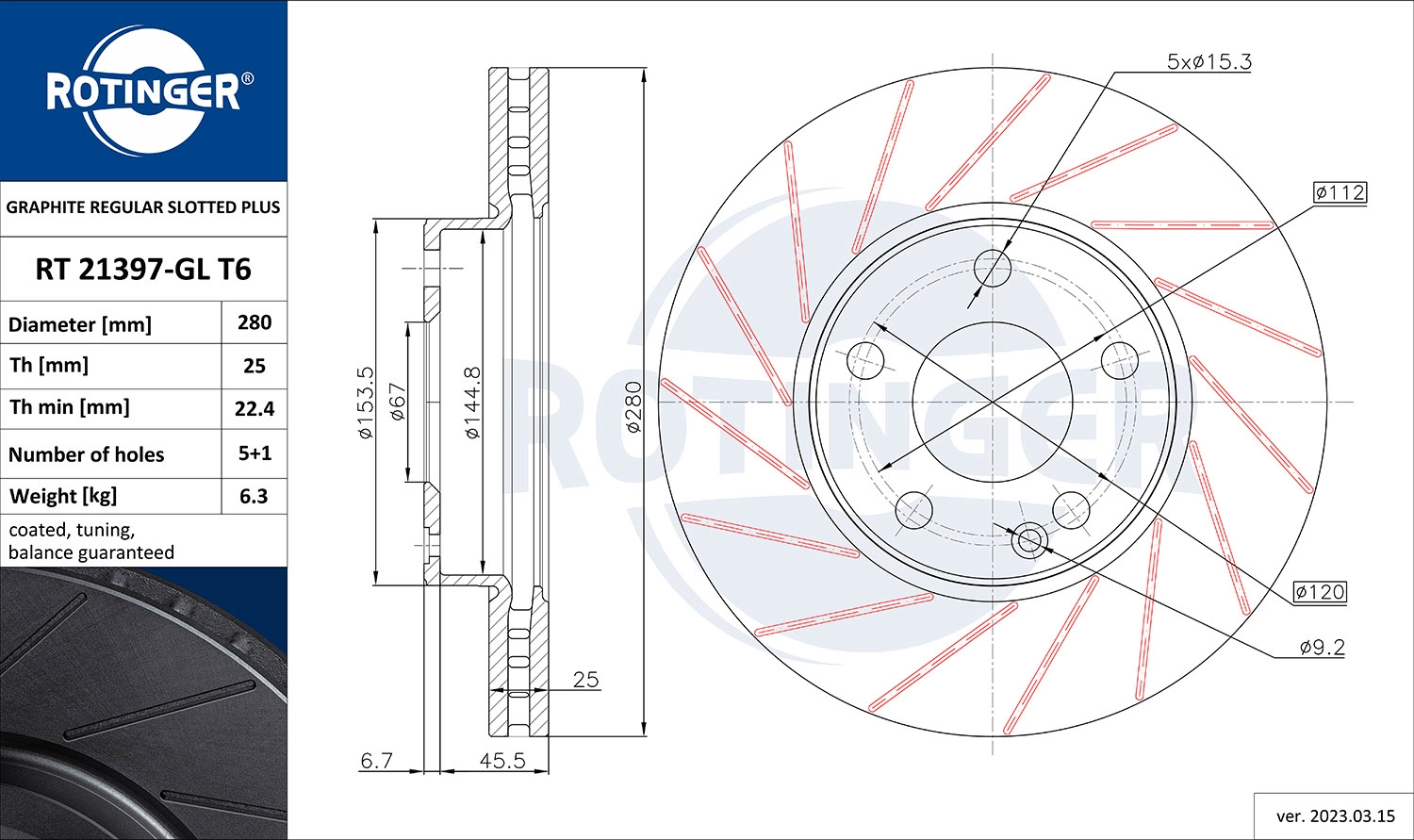 Disque de frein ROTINGER RT 21397-GL T6