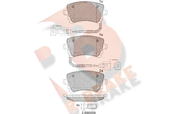 Kit de plaquettes de frein, frein à disque R BRAKE RB1674