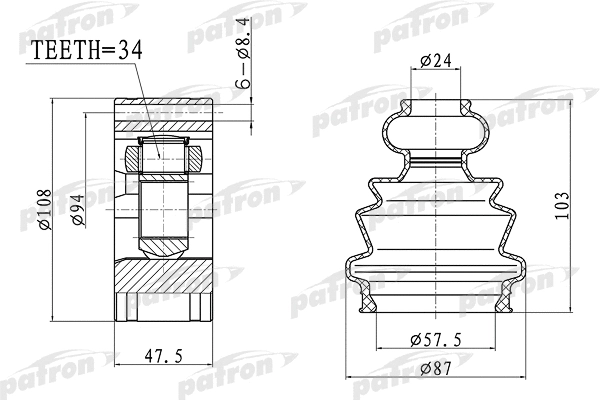 Jeu de joints, arbre de transmission PATRON PCV4044