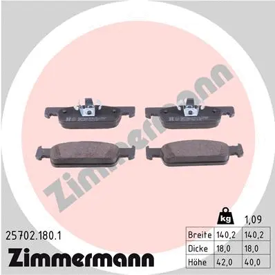 Kit de plaquettes de frein, frein à disque ZIMMERMANN 25702.180.1
