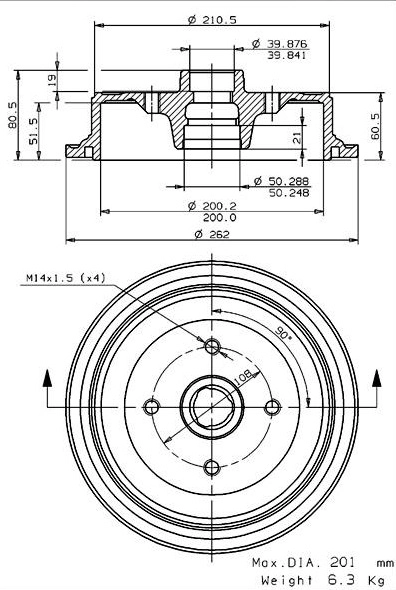 Tambour de frein VILLAR 627.0047