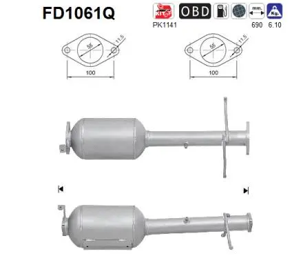 Filtre à particules / à suie, échappement AS FD1061Q