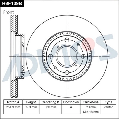 Disque de frein ADVICS H6F139B