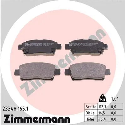 Kit de plaquettes de frein, frein à disque ZIMMERMANN 23348.165.1