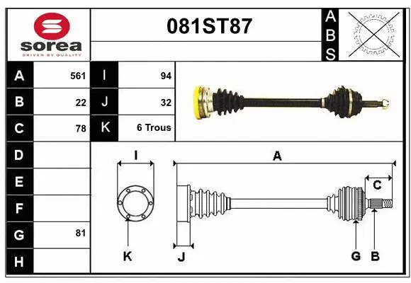 Arbre de transmission STARTCAR 081ST87