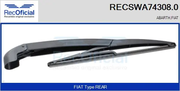 Bras d'essuie-glace, nettoyage des vitres RECOFICIAL RECSWA74308.0