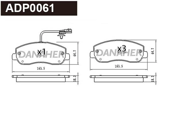 Kit de plaquettes de frein, frein à disque DANAHER ADP0061