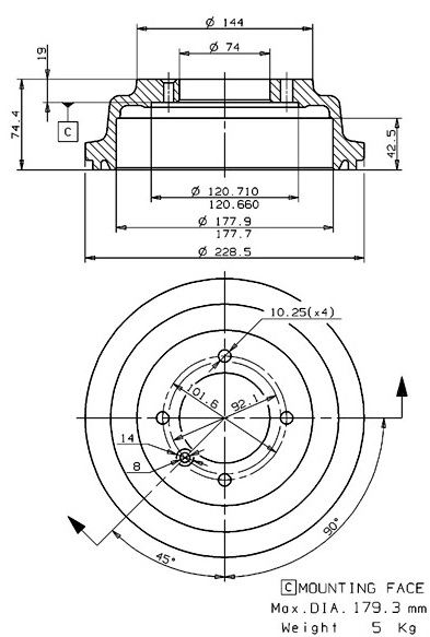 Tambour de frein VILLAR 627.0191