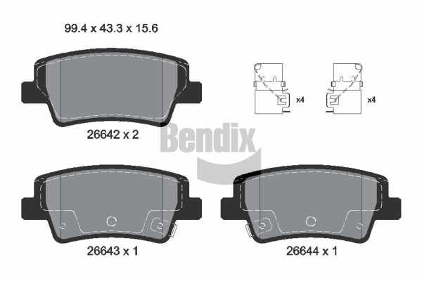 Kit de plaquettes de frein, frein à disque BENDIX Braking BPD2502