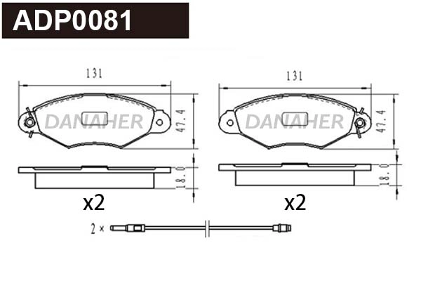 Kit de plaquettes de frein, frein à disque DANAHER ADP0081