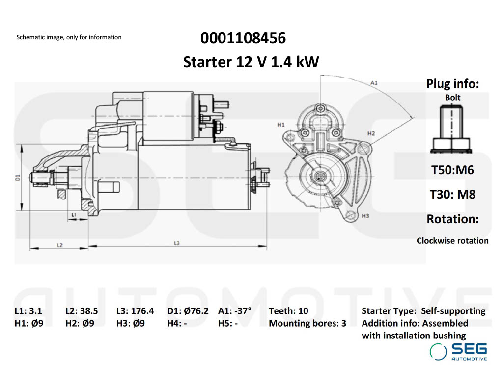 Démarreur SEG Automotive 0001108456